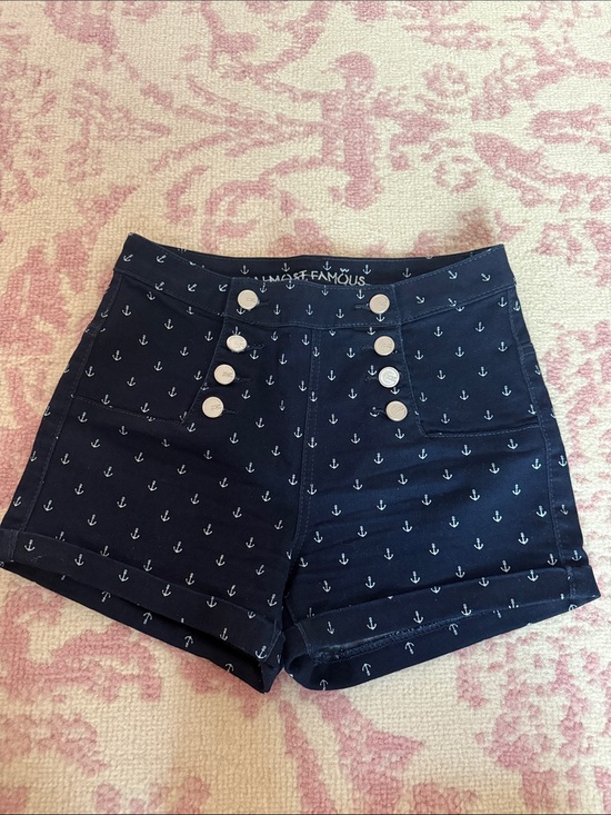 Almost Famous Pants - Almost Famous Navy Anchor-Print High-Waist Shorts